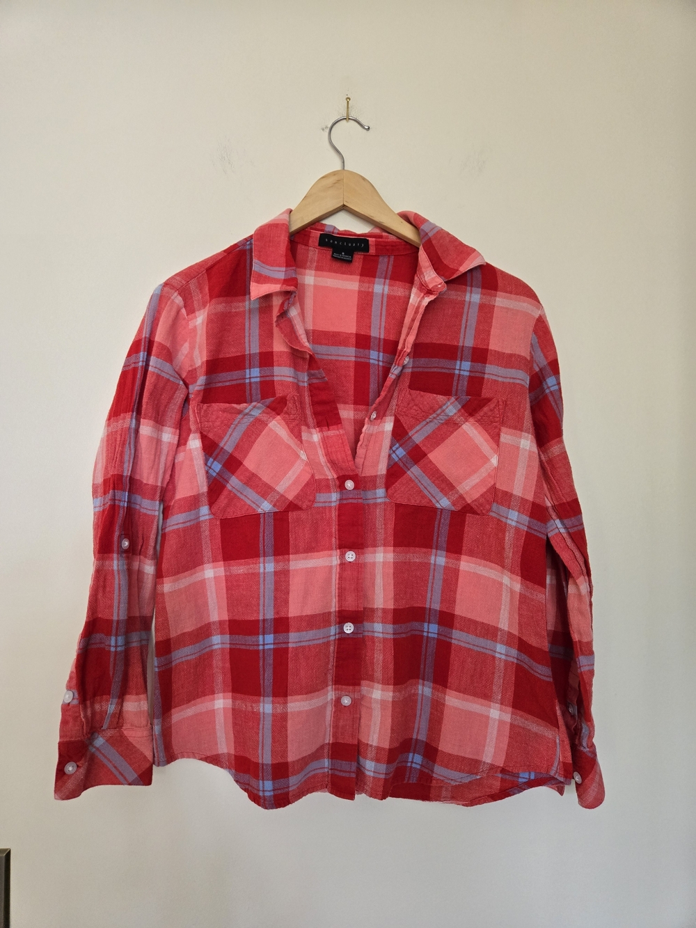 Sanctuary Red Pink Plaid Button-Up Shirt